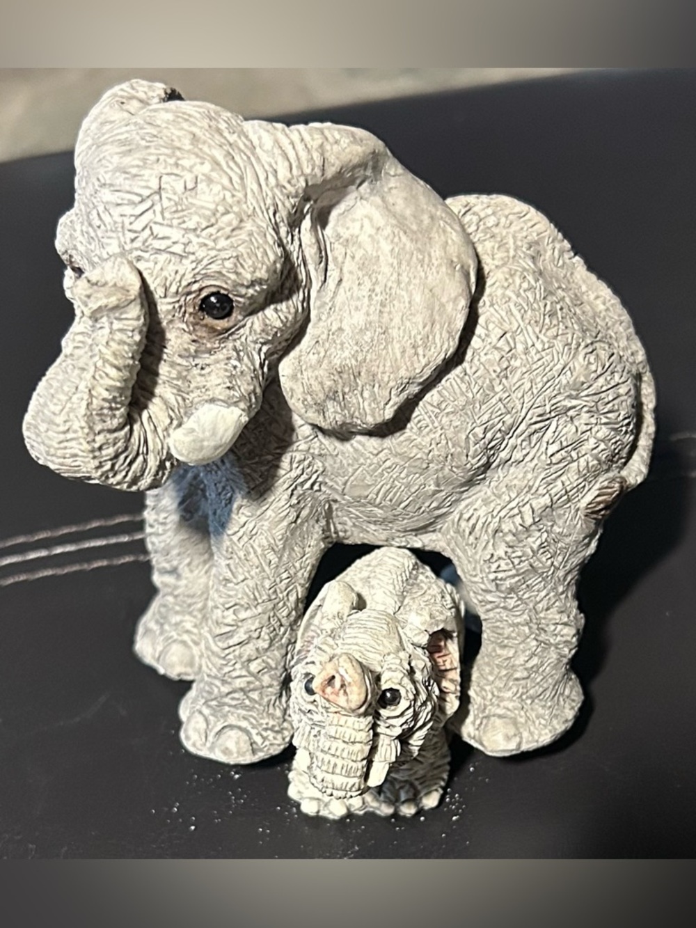 Stone Critter Littles Elephant SCL-006 Figurine Pair - Gray Mom and Calf